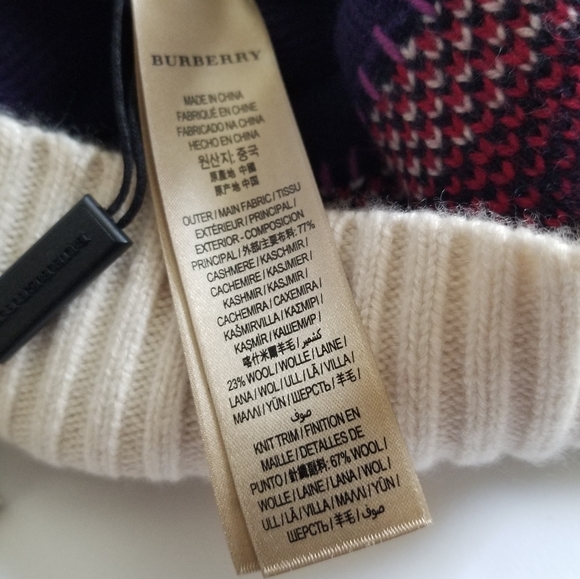 Burberry Cashmere Wool Pom Pom Beanie Purple Multicolor - Picture 7 of 9